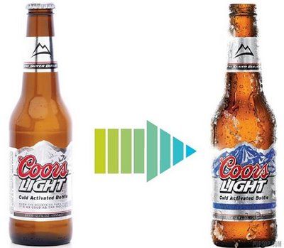 Botellas de Coors Light mostrando etiqueta que cambia de color cuando está fría